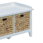 Rectangular Wooden Bench with Storage Basket, White