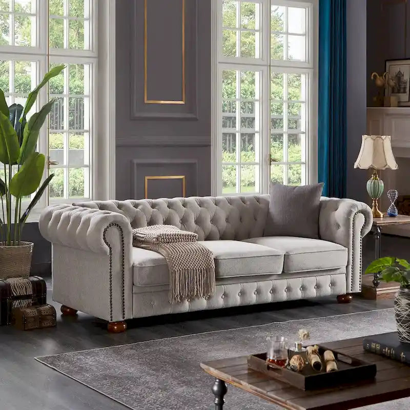 Chesterfield Linen Fabric Sofa