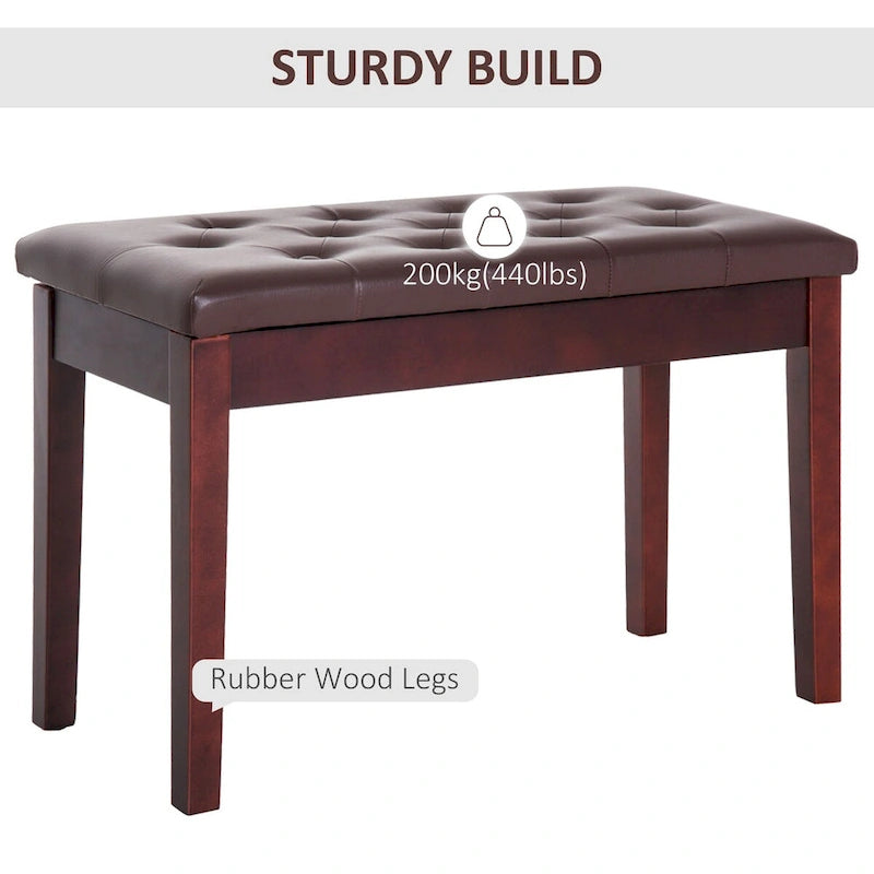 Faux Leather Button Tufted Bench with Storage and Wooden Frame