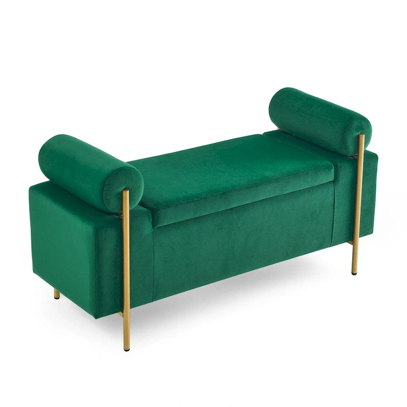 Upholstered Linen Storage Bench with Cylindrical Arms