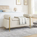 Upholstered Linen Storage Bench with Cylindrical Arms