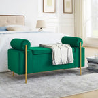 Upholstered Linen Storage Bench with Cylindrical Arms