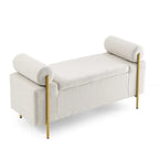 Upholstered Linen Storage Bench with Cylindrical Arms
