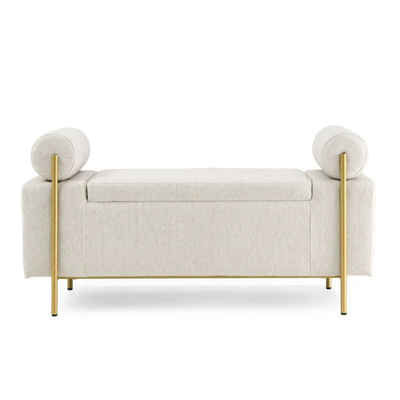 Upholstered Linen Storage Bench with Cylindrical Arms