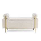 Upholstered Linen Storage Bench with Cylindrical Arms