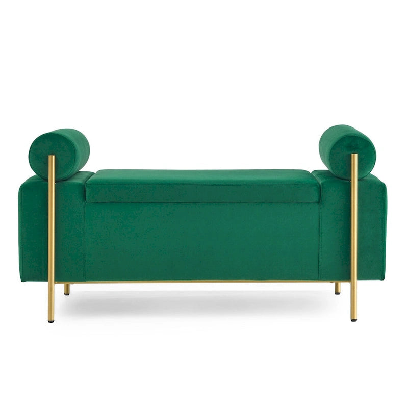 Upholstered Linen Storage Bench with Cylindrical Arms