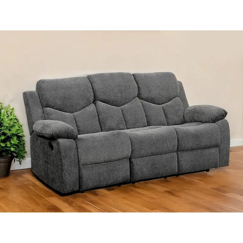 HomeRoots 82  Gray Chenille Reclining Sofa With Black Legs - 82