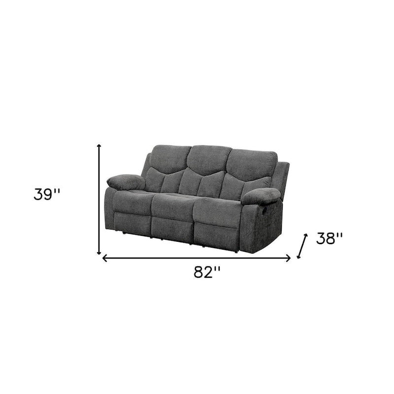 HomeRoots 82  Gray Chenille Reclining Sofa With Black Legs - 82