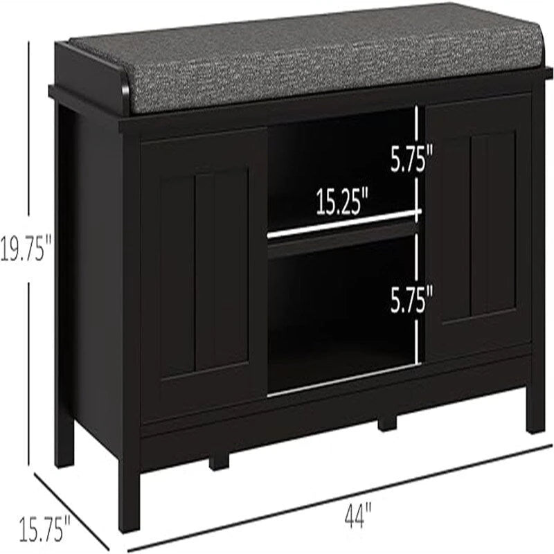 Shoe Bench Storage Ottoman with Sliding Doors - 15.75 D x 44 W x 19.75 H