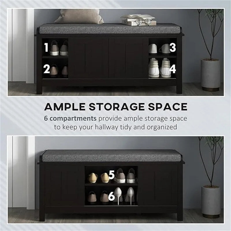 Shoe Bench Storage Ottoman with Sliding Doors - 15.75 D x 44 W x 19.75 H