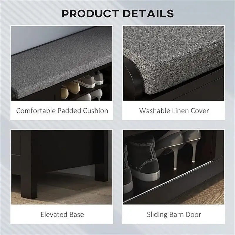 Shoe Bench Storage Ottoman with Sliding Doors - 15.75 D x 44 W x 19.75 H