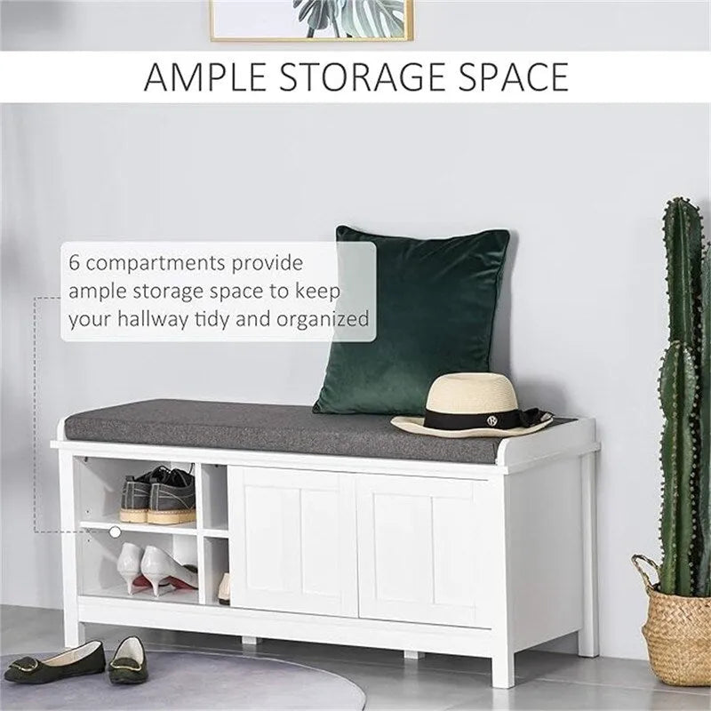 Shoe Bench Storage Ottoman with Sliding Doors - 15.75 D x 44 W x 19.75 H