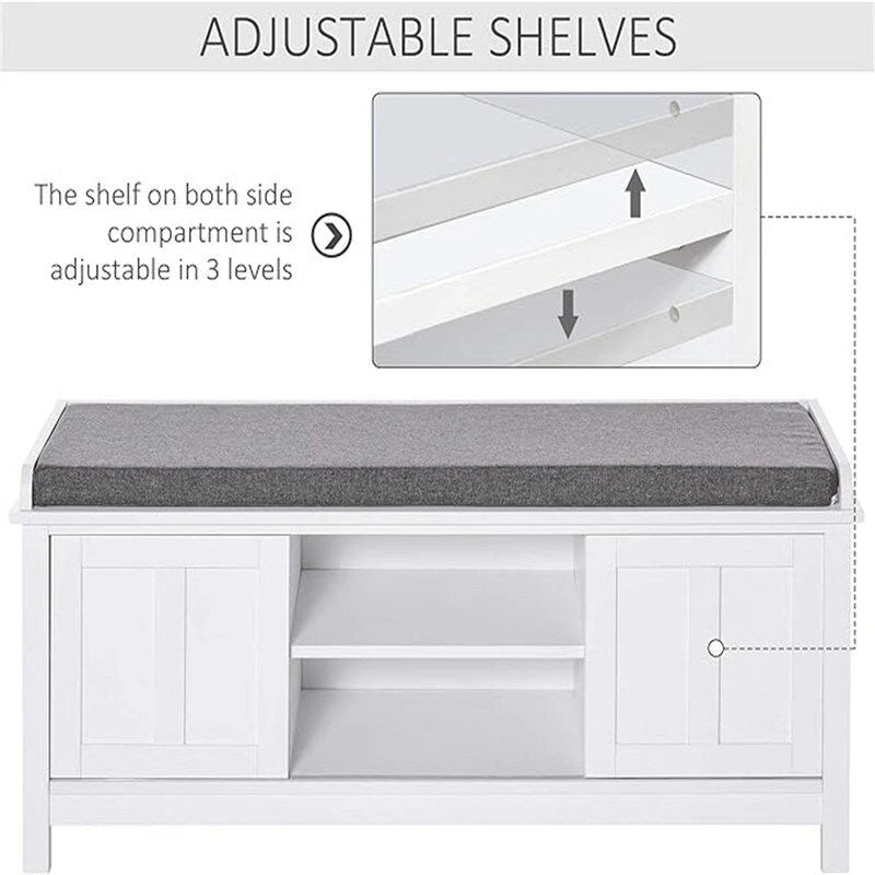 Shoe Bench Storage Ottoman with Sliding Doors - 15.75 D x 44 W x 19.75 H