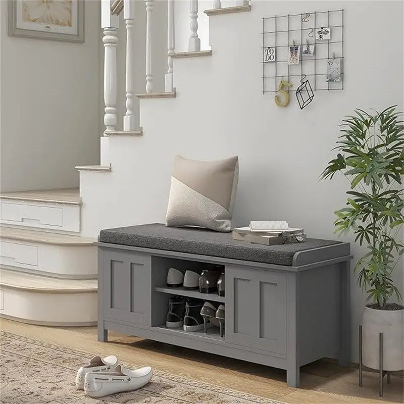 Shoe Bench Storage Ottoman with Sliding Doors - 15.75 D x 44 W x 19.75 H