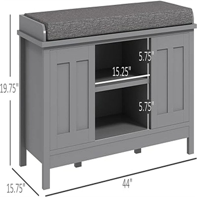 Shoe Bench Storage Ottoman with Sliding Doors - 15.75 D x 44 W x 19.75 H
