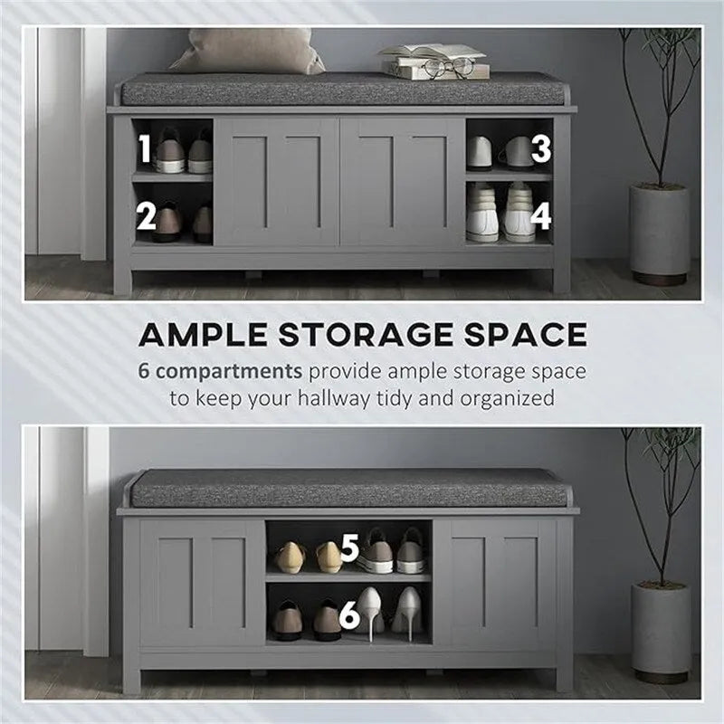 Shoe Bench Storage Ottoman with Sliding Doors - 15.75 D x 44 W x 19.75 H