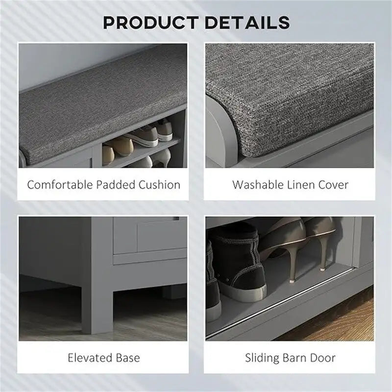 Shoe Bench Storage Ottoman with Sliding Doors - 15.75 D x 44 W x 19.75 H