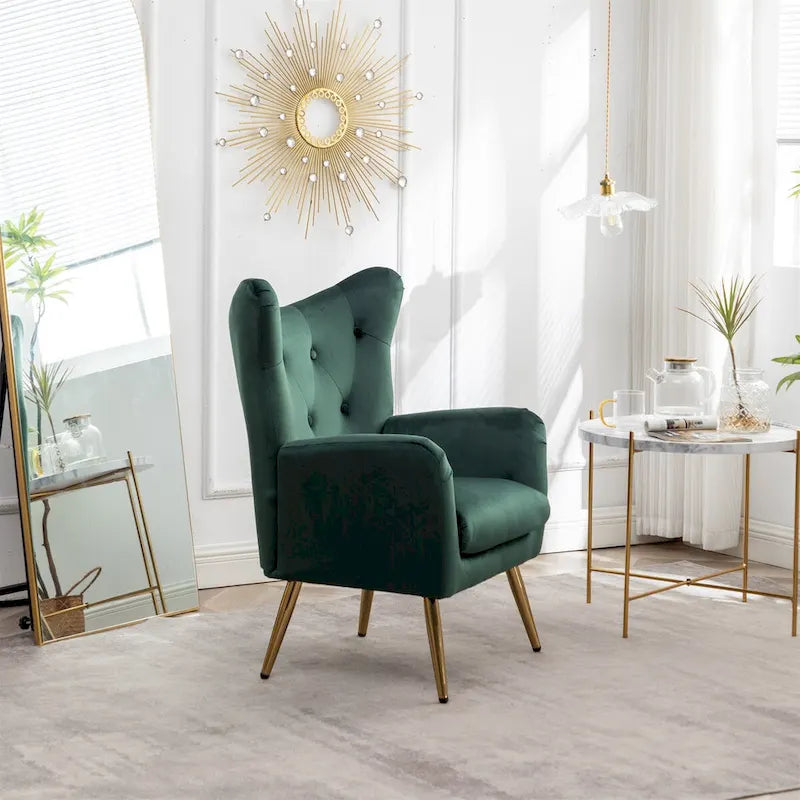Velvet Button-Tufted Wing Back Accent Chair