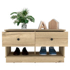 Storage Bench Beji, Lower Shelf, Two Drawers, Light Oak Finish,High quality and durable