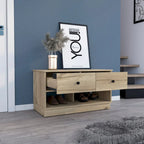 Storage Bench Beji, Lower Shelf, Two Drawers, Light Oak Finish,High quality and durable