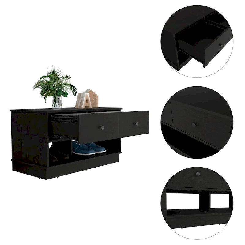 Storage Bench Beji, Lower Shelf, Two Drawers, Light Oak Finish,High quality and durable