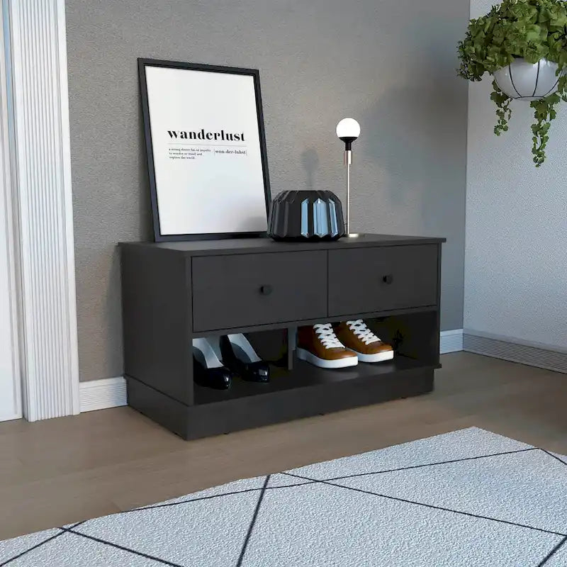 Storage Bench Beji, Lower Shelf, Two Drawers, Light Oak Finish,High quality and durable