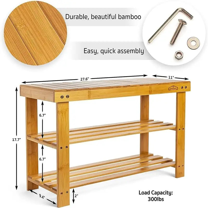 3 Tier Shoe Rack Small Bench - 11 D x 27.6 W x 17.7 H
