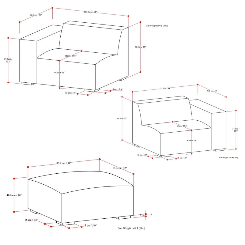 WYNDENHALL Biggs 2-Seater Modular Sofa and Ottoman Set