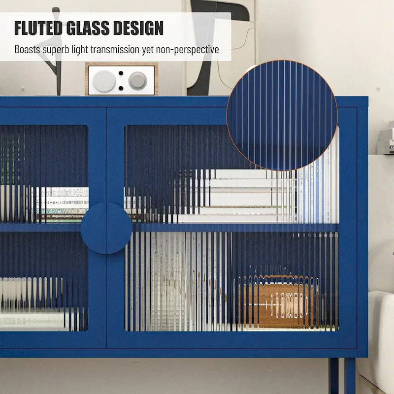 Tempered Glass Cabinet Credenza with 2 Adjustable Shelf U-shaped Leg Anti-Tip Dust-free Enclosed Cupboard for Living Room