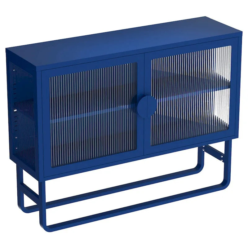 Tempered Glass Cabinet Credenza with 2 Adjustable Shelf U-shaped Leg Anti-Tip Dust-free Enclosed Cupboard for Living Room