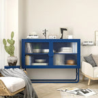 Tempered Glass Cabinet Credenza with 2 Adjustable Shelf U-shaped Leg Anti-Tip Dust-free Enclosed Cupboard for Living Room