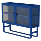 Tempered Glass Cabinet Credenza with 2 Adjustable Shelf U-shaped Leg Anti-Tip Dust-free Enclosed Cupboard for Living Room