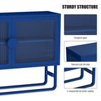 Tempered Glass Cabinet Credenza with 2 Adjustable Shelf U-shaped Leg Anti-Tip Dust-free Enclosed Cupboard for Living Room