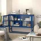 Tempered Glass Cabinet Credenza with 2 Adjustable Shelf U-shaped Leg Anti-Tip Dust-free Enclosed Cupboard for Living Room