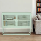 Tempered Glass Cabinet Credenza with 2 Adjustable Shelf U-shaped Leg Anti-Tip Dust-free Enclosed Cupboard for Living Room