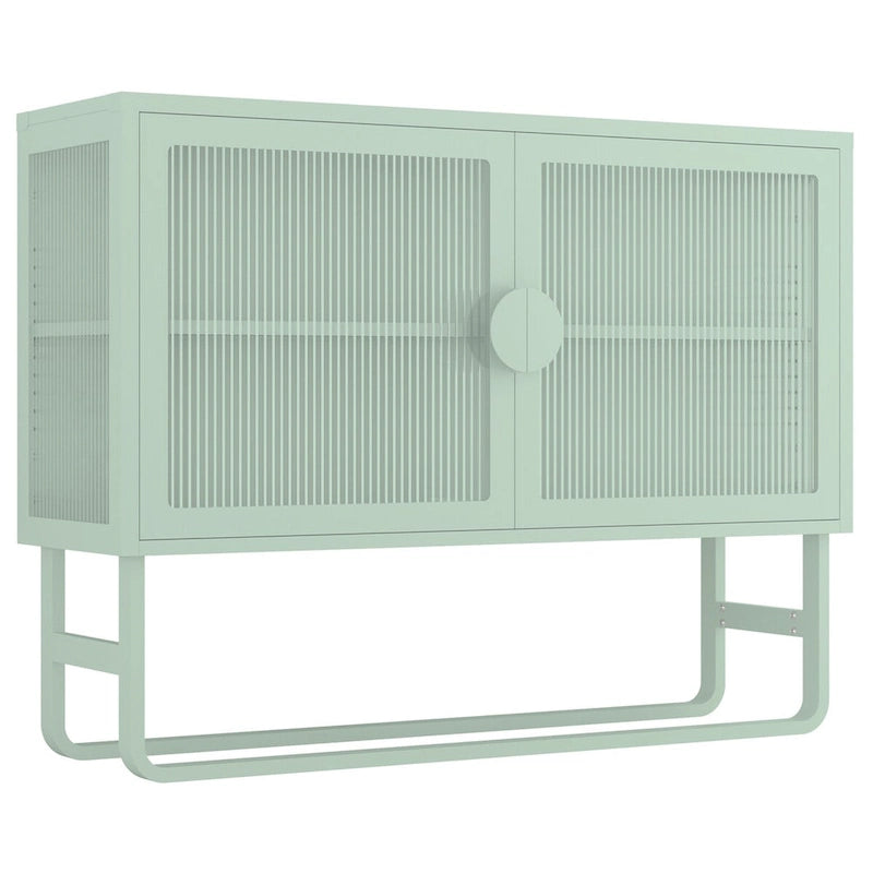 Tempered Glass Cabinet Credenza with 2 Adjustable Shelf U-shaped Leg Anti-Tip Dust-free Enclosed Cupboard for Living Room