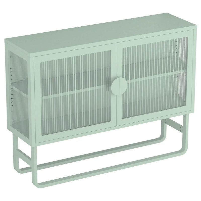 Tempered Glass Cabinet Credenza with 2 Adjustable Shelf U-shaped Leg Anti-Tip Dust-free Enclosed Cupboard for Living Room