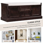 Storage Bench with 2 Drawers and 2 Cabinets, Shoe Bench with Removable Cushion for Living Room, Entryway (Black)