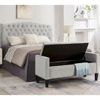 Upholstered Tufted Button Storage Bench with nails trim,Entryway Living Room Soft Padded Seat with Armrest,Bed Bench-Gray