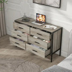 Wood Dresser with 6 Drawers, Solid Clothes Cabinet with Sturdy Steel Frame, 48.58 W15.75 D31.22 H, 48 inch, Rustic Grey