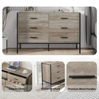 Wood Dresser with 6 Drawers, Solid Clothes Cabinet with Sturdy Steel Frame, 48.58 W15.75 D31.22 H, 48 inch, Rustic Grey
