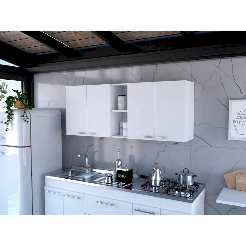 Portofino 150 Wall Cabinet, Double Door, Two External Shelves, Two Interior Shelves
