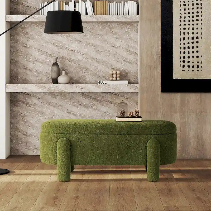 Hugo 49  Boucle Fully Upholstered Oval Storage Bench
