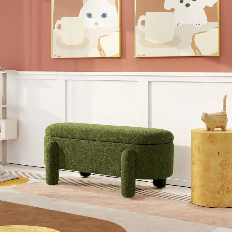 Hugo 49  Boucle Fully Upholstered Oval Storage Bench