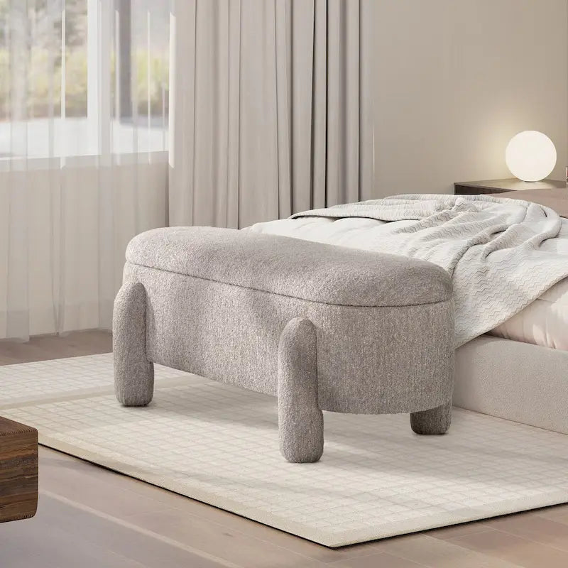 Hugo 49  Boucle Fully Upholstered Oval Storage Bench