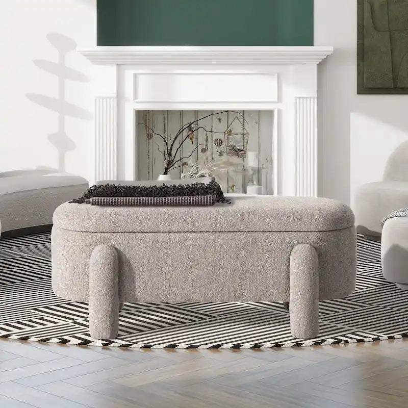 Hugo 49  Boucle Fully Upholstered Oval Storage Bench