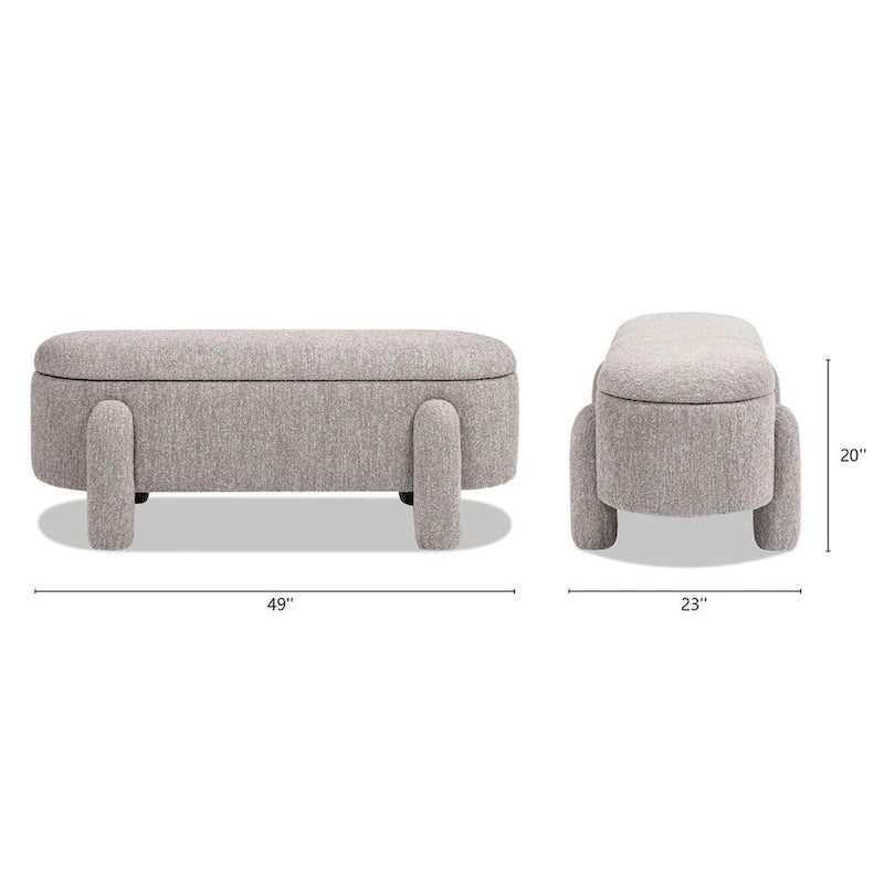Hugo 49  Boucle Fully Upholstered Oval Storage Bench