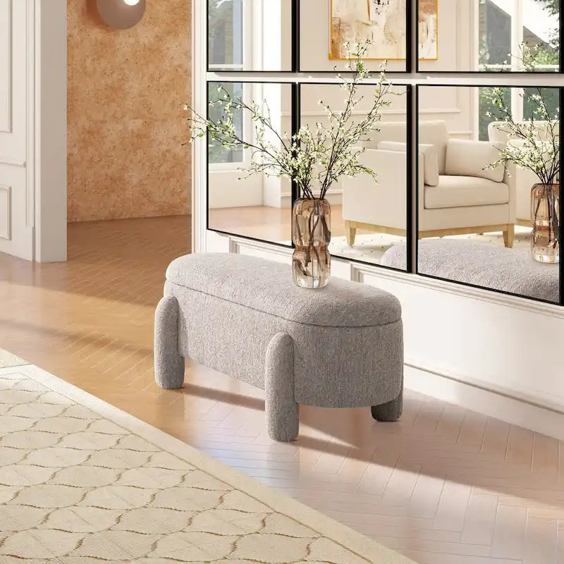 Hugo 49  Boucle Fully Upholstered Oval Storage Bench