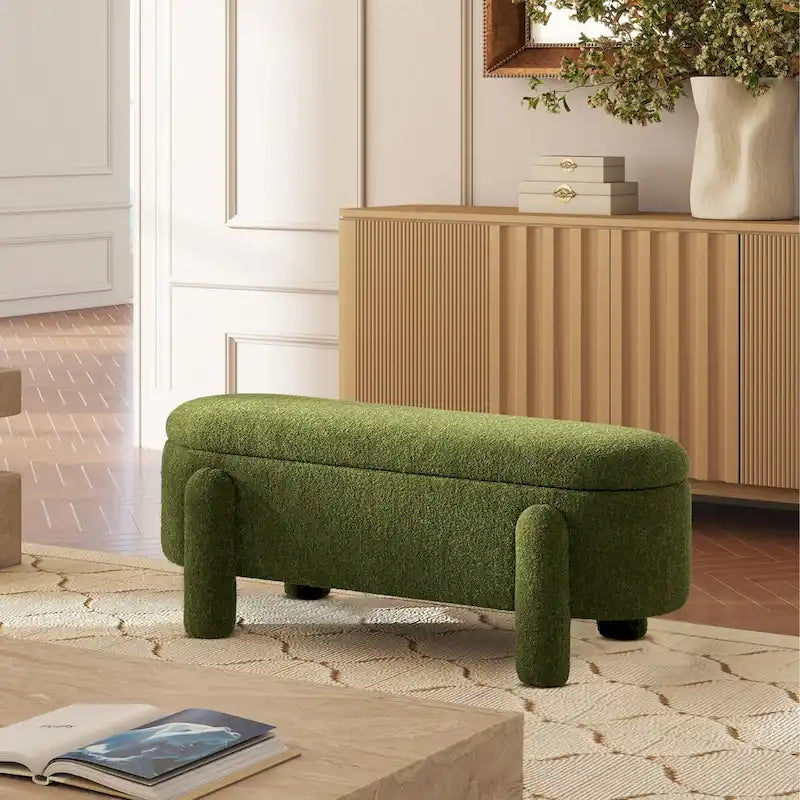 Hugo 49  Boucle Fully Upholstered Oval Storage Bench