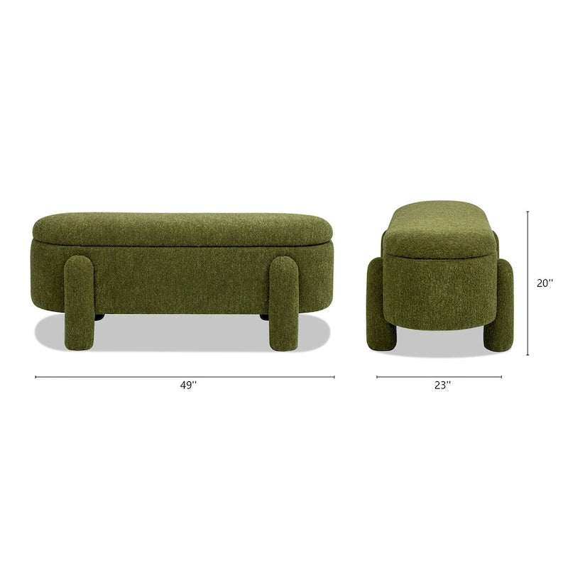 Hugo 49  Boucle Fully Upholstered Oval Storage Bench